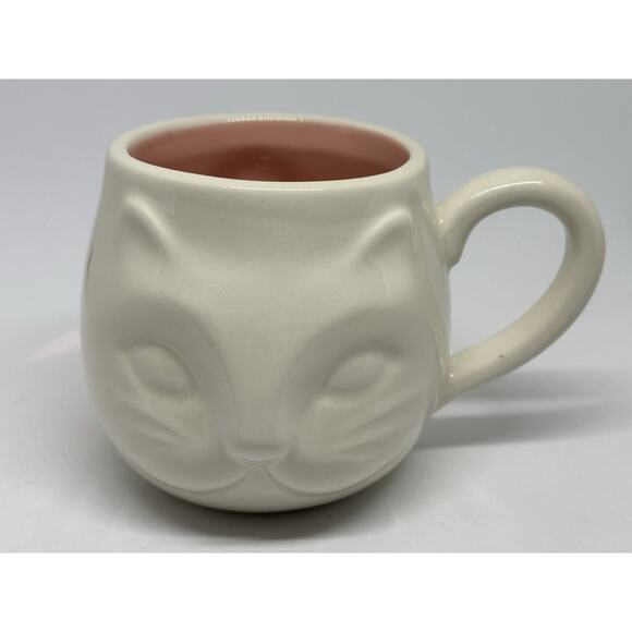 White Figural Cat Face Coffee Mug - Picture 1 of 13